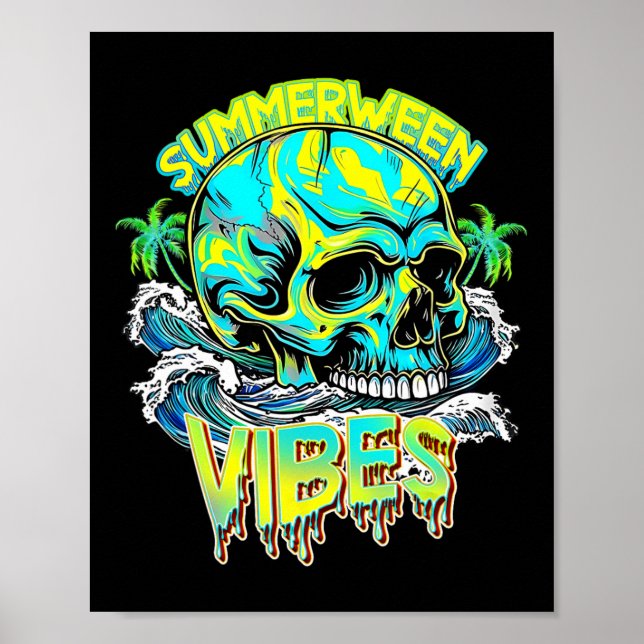 Sommarween-vibbar Skalle Skräck Strand Hej sommar  Poster (Framsidan)