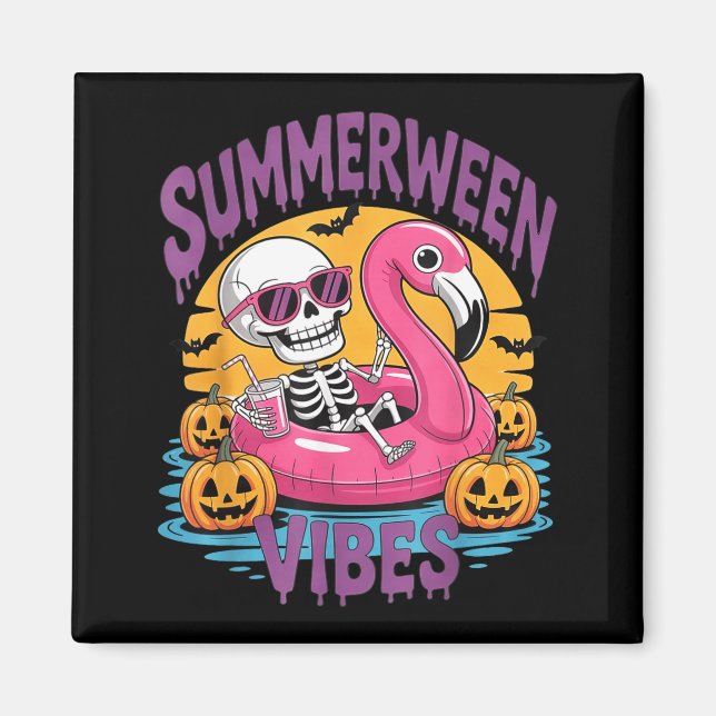 Sommarween-vibbar Skelett Flamingo Kuslig Hallowee Magnet (Framsidan)