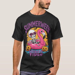Sommarween-vibbar Skelett Flamingo Kuslig Hallowee T Shirt