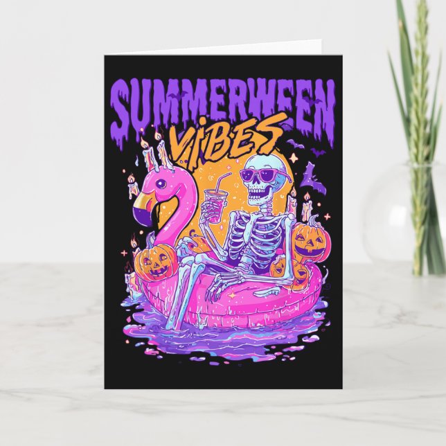 Sommarween-vibbar Skräckslak Flamingo-poolhal Kort (Framsida)