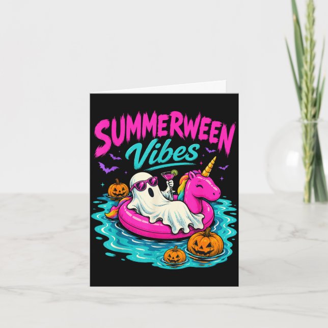 Sommarween-vibbar spöklik enhörning på strand kort (Framsida)