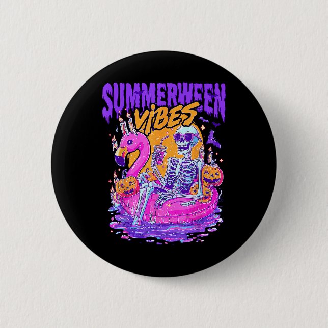 Sommarween-vibbar Spöklik Skelett Flamingo Pool Ha Knapp (Framsida)