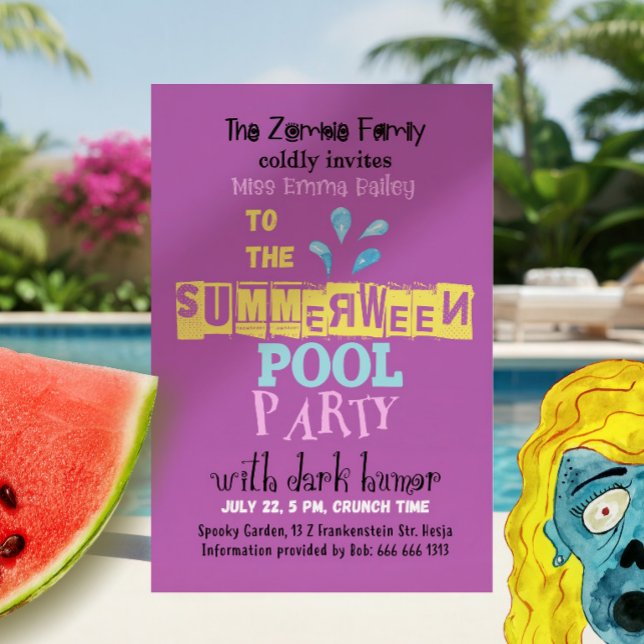 Sommarzombie poolparty rolig inbjudan  (Skapare uppladdad)