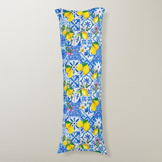 Sommblått sicilianskt Amalfi Mediterranean majolic Kroppskudde (Framsidan Vertikal)