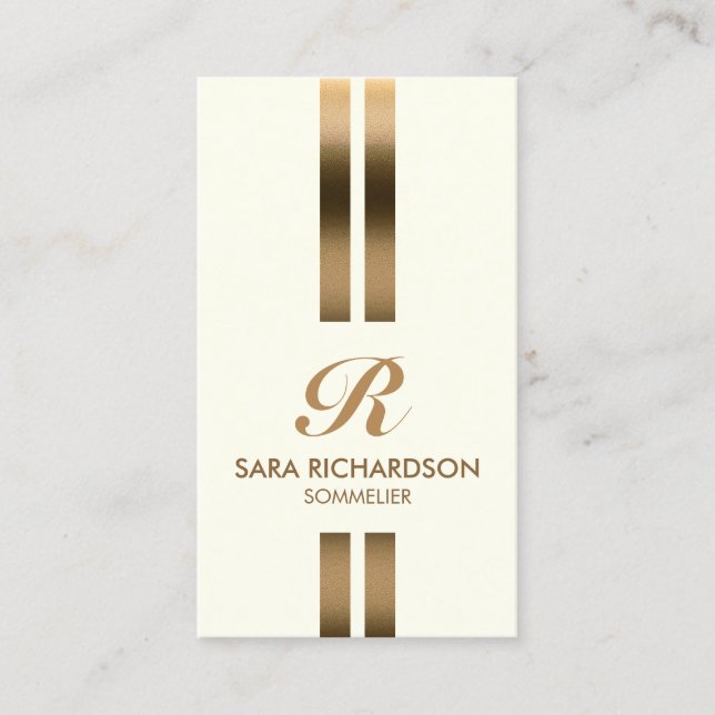 Sommelier Monogram Faux Gold Visitkort (Framsida)