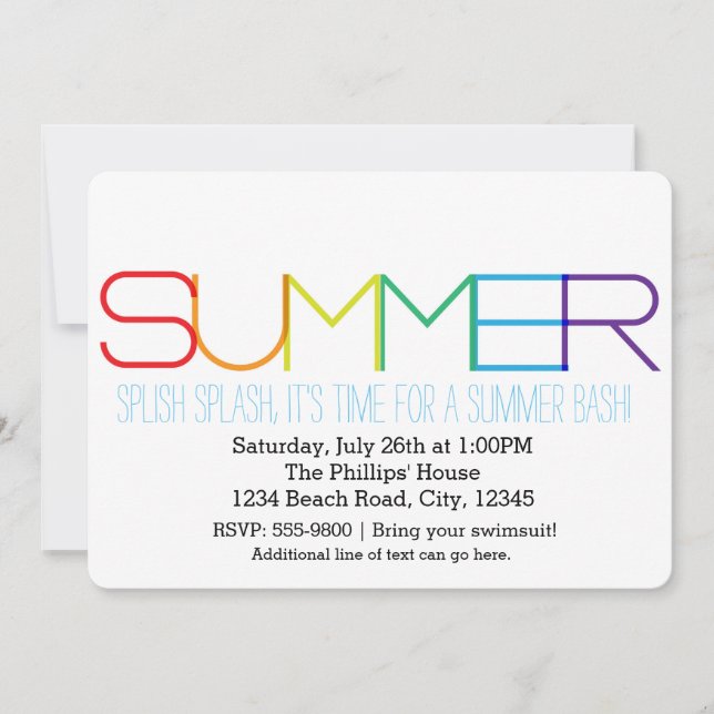 SOMMER Bash Typography Rainbow Party-inbjudningar Inbjudningar (Framsida)