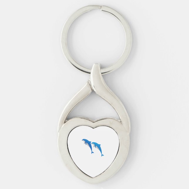SOMMER, FUNNY GRÅTT OCH BLUE DOLPHINS TWISTED HEART SILVERFÄRGAD NYCKELRING (Framsidan)