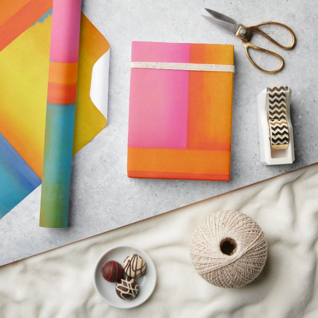 SOMMER, SOL & SEE - Rosa Gult Blue Abstrakt Art Presentpapper (Hantverk)