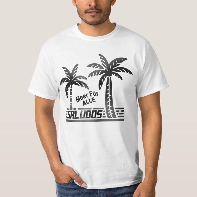 Sommer Sonne und Meer - "SALUDOS" - Palmendekor T Shirt (Framsida)
