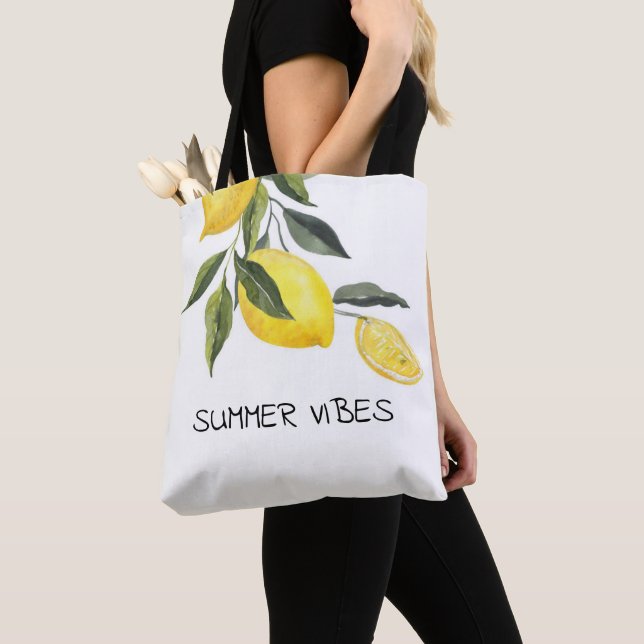 SOMMER VIBES LEMON TOTE BAG, PERFEKT FÖR VARJE DAG TYGKASSE (Närbild)