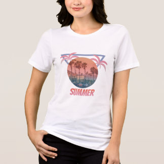 SOMMER VIBES - Retro Sunset Handflatan Träd T-Shir T Shirt