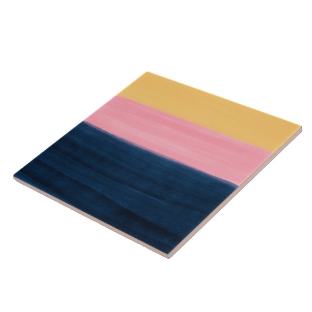Sommerblå Rosa Gult Strokes Rand Paint Kakelplatta (Sidan)