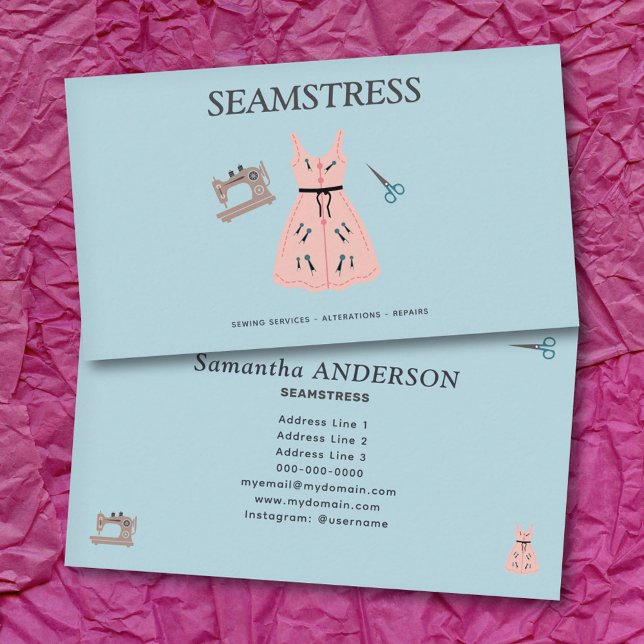 Sömmerska & Ändringstjänster Visitkort (Seamstress & Alterations Services Business Card)