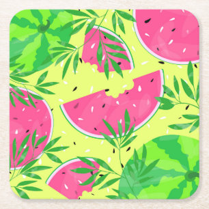Sommervattenmelon Grenar Frön Ljus Tropisk Underlägg Papper Kvadrat