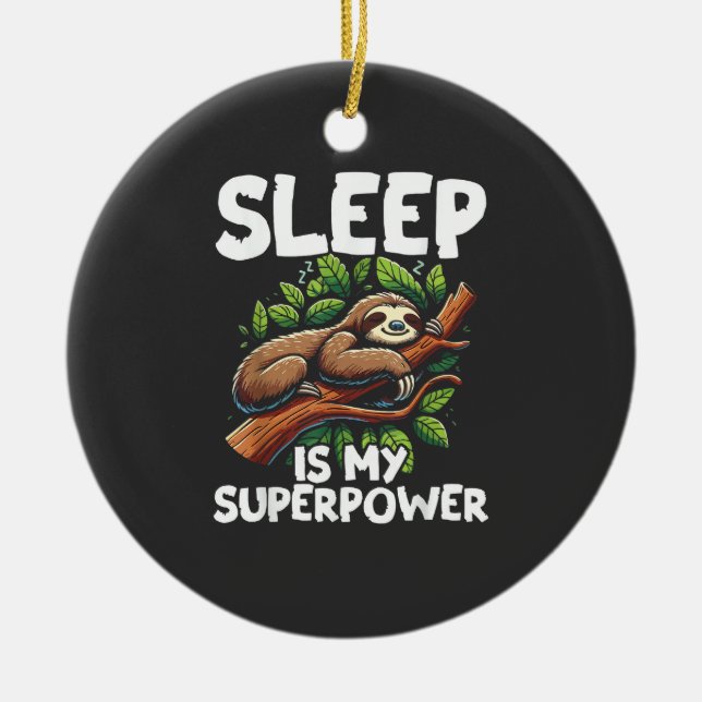 Sömn är min superkraft Dovhjort T-Shirt Julgransprydnad Keramik (Framsidan)