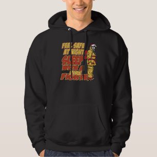 Sömn med en brandman sweatshirt