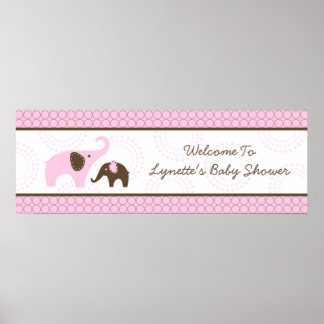 Sömnad Elefant Rosa Baby Shower Banner Poster