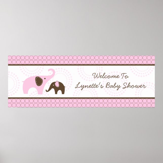 Sömnad Elefant Rosa Baby Shower Banner Poster (Framsidan)
