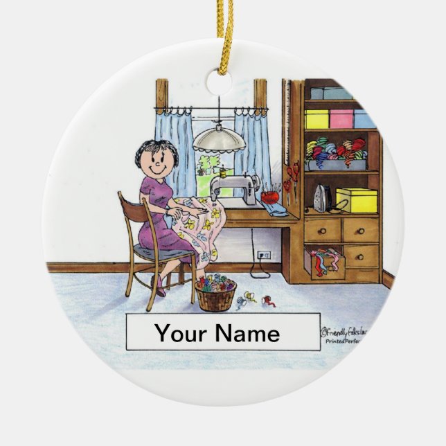 Sömnad Seamstress, Quilter Julgransprydnad Keramik (Framsidan)