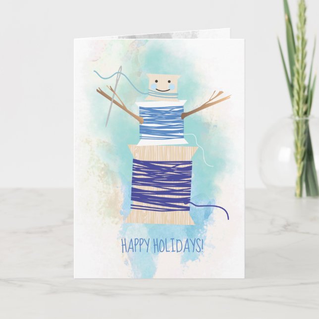 Sömnadels trådspolar snöman julkort helgkort (Framsida)