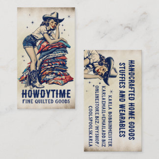 Sömnadssyerska quiltersydd kvällsklädd cowgirl pin visitkort