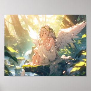 Sömnig angelisk animerad tjej i skog poster