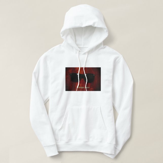Sömnig Ansikte: Vitt - Unisex - Blått sötningsmede Hoodie (Design framsida)