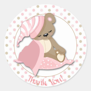 Sömnig Baby Bear Girl Shower Tack Runt Klistermärke
