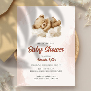 Sömnig Baby Bear Neutralt Baby Shower-inbjudan Inbjudningar