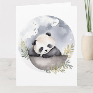 Sömnig Baby Panda Bear med vattenfärg Kort
