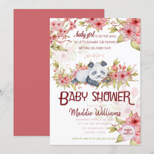 Sömnig Baby Panda Rosa Cherry Blommar Baby Shower Inbjudningar
