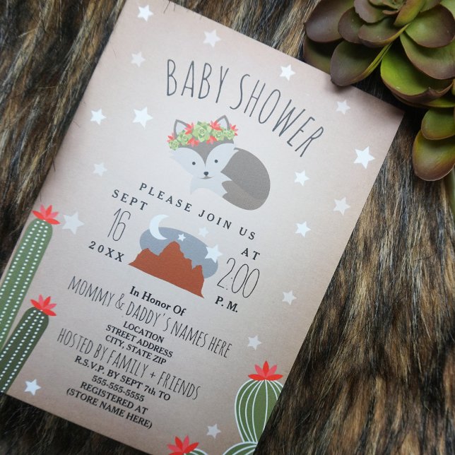 Sömnig Baby Shower för Varg-Valpen för ökenberg Inbjudningar (Skapare uppladdad)