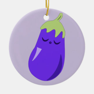 Sömnig babyaubergineprydnad julgransprydnad keramik