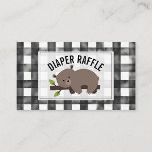Sömnig Bear Gingham Baby Shower Diaper Raffle Tilläggskort
