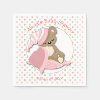 Sömnig Bear Girl Baby Shower Pappersservett
