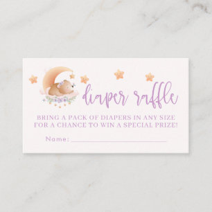 Sömnig Bear på Cloud Flicka Diaper Raffle Cards Visitkort