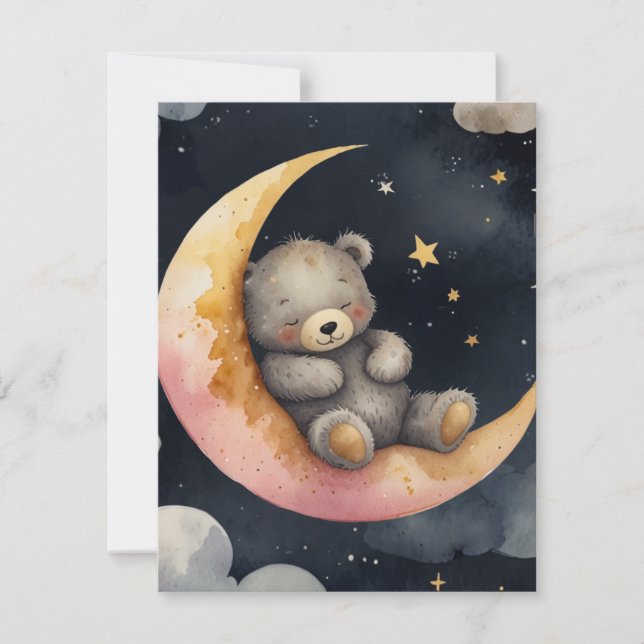 Sömnig Bear på Måne Inbjudningar (Framsida)