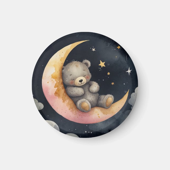 Sömnig Bear på Måne Magnet (Framsidan)