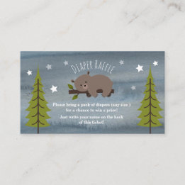 Sömnig Bear Stars Watercolor Diaper Raffle Tilläggskort