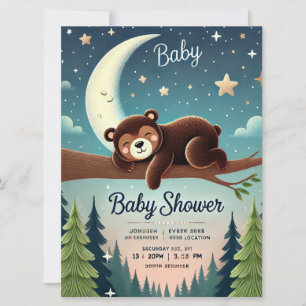 Sömnig Bear Unge Baby Shower-inbjudan Skogsmark Inbjudningar