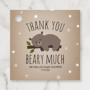 Sömnig Bear Unge Cardstock Stars Baby Shower Gåvor Etiketter