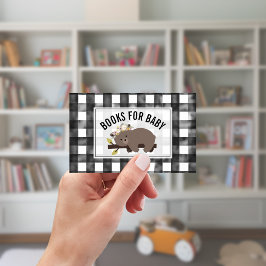 Sömnig Bear Unge Gingham Baby Shower Bok Request Tilläggskort