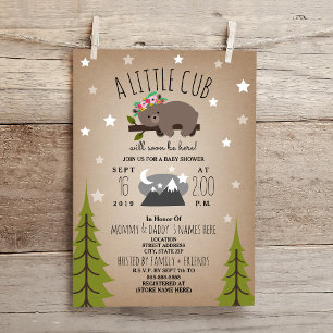 Sömnig Bear Unge Mountain Girl Baby Shower Inbjudningar