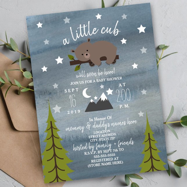 Sömnig Bear Unge Neutralt Baby Shower 6,5 x 8,75 t Inbjudningar (Skapare uppladdad)