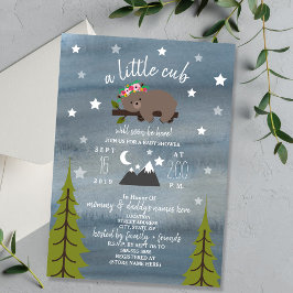 Sömnig Bear Unge Watercolor Girl Baby Shower Inbjudningar