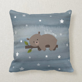 Sömnig Bear Watercolor Stars Kudde