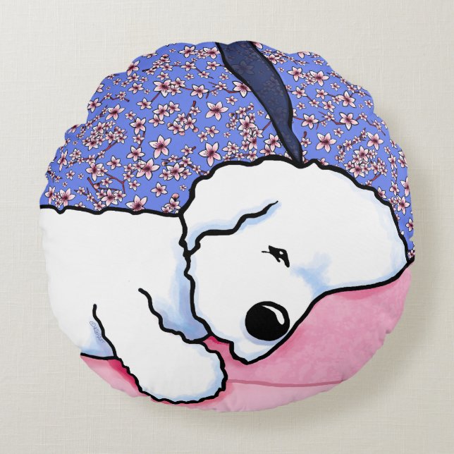 Sömnig Bichon Rund Kudde (Framsidan)