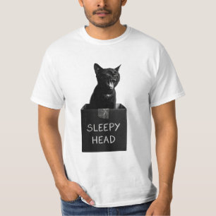 Sömnig Black Cat med huvud T Shirt