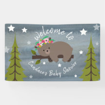 Sömnig Blommigten Vattenfärg Bear Baby Shower