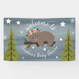 Sömnig Blommigten Vattenfärg Bear Baby Shower